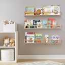 birola Nursery Book Shelves for Kids Rooms - 32 Inches Floating Wall Bookshelves Set of 3, Space-Saving Nursery Shelves with Beads Design for Kids Room, Bedroom and Study Room(Natural)