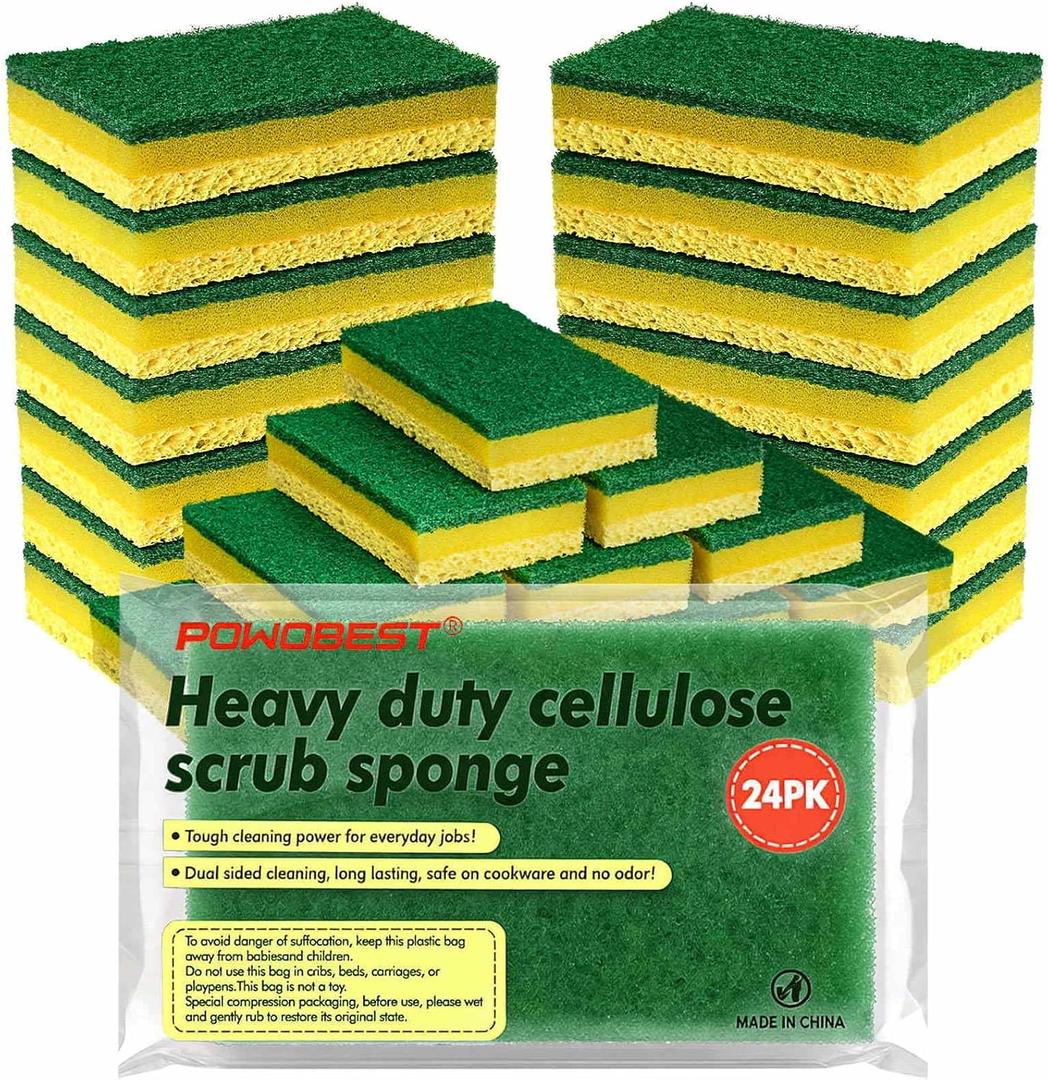 2 x 24 Pack Heavy Duty Scrub Sponges,Multi-Purpose Kitchen Sponge, Efficiently Clean The Surface Stains,Used for Clean Kitchen Pots,Bowls,Bathrooms,Tiles,Wall Good Helper for Home Cleaning