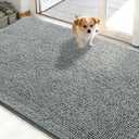 OLANLY Dog Door Mat for Muddy Paws 48x30, Absorbs Moisture and Dirt, Absorbent Non-Slip Washable Doormat, Quick Dry Chenille Mud Mat for Dogs, Entry Indoor Entryway Carpet for Inside Floor, Grey