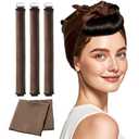 Heatless Curls Overnight, Velvet Satin Heatless Hair Curler Set, Heatless Hair Curler Overnight for All Hair Types, Hair Styling Accessories with Silk Scarf (Brown)