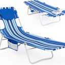 #WEJOY Folding Tanning Chair with Face Hole, 5 Positions Face Down Beach Lounge Chairs with Pillow for Outside Sunbathing Poolside (Blue/White)