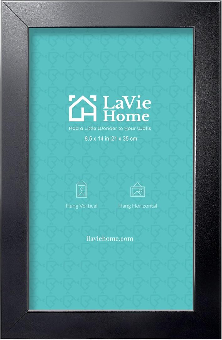 LaVie Home 8.5 x 14 Picture Frame Black, Legal Paper Size Wood Poster Frame with High Definition Plexiglass, Horizontal or Vertical Wall Certificate Frame Suitable for Legal Sized Document, 1pc