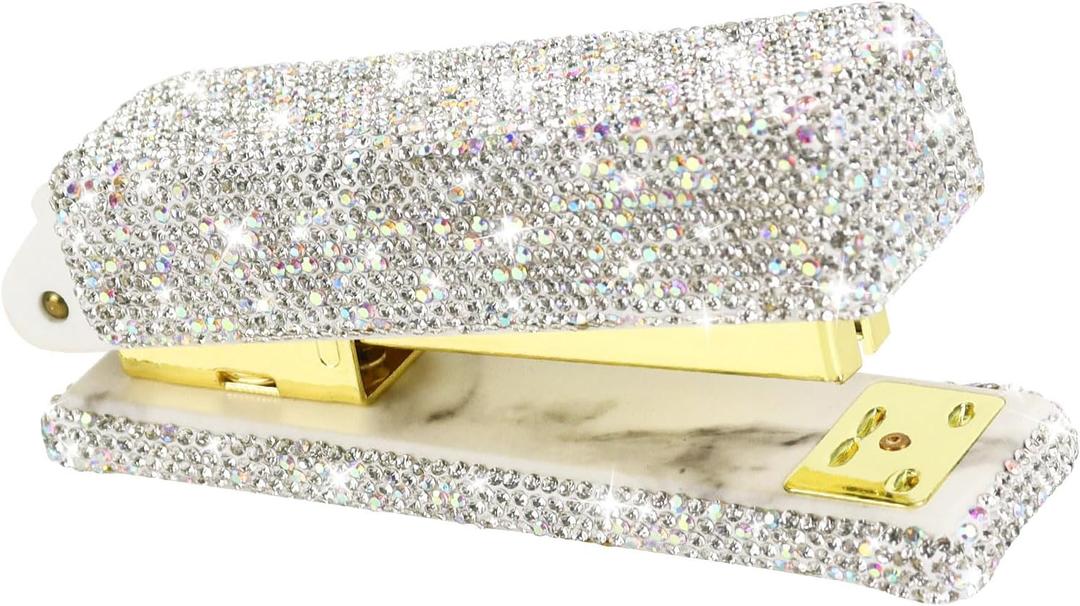 Multibey Diamond Stapler with Staples, Bling Crystal Handmade Stapler for Desk, Office Desktop Dazzling Staplers Rhinestone Desk Accessories for Women LadiesSilver