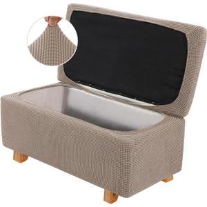 2-Piece Stretch Ottoman Covers  Rectangle Slipcovers for Folding Storage Stools, Non-Slip Elastic Bottom, Soft Fabric Furniture Protectors (Khaki, Large)
