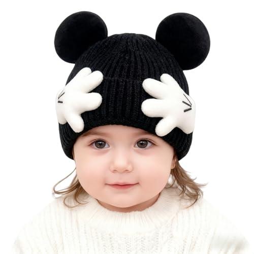 ZGMYC Warm Cotton Lined Baby Beanie Hat Cute Mouse Ears Knitted Winter Hats Funny Paws Beanies for Toddler Boys Girls