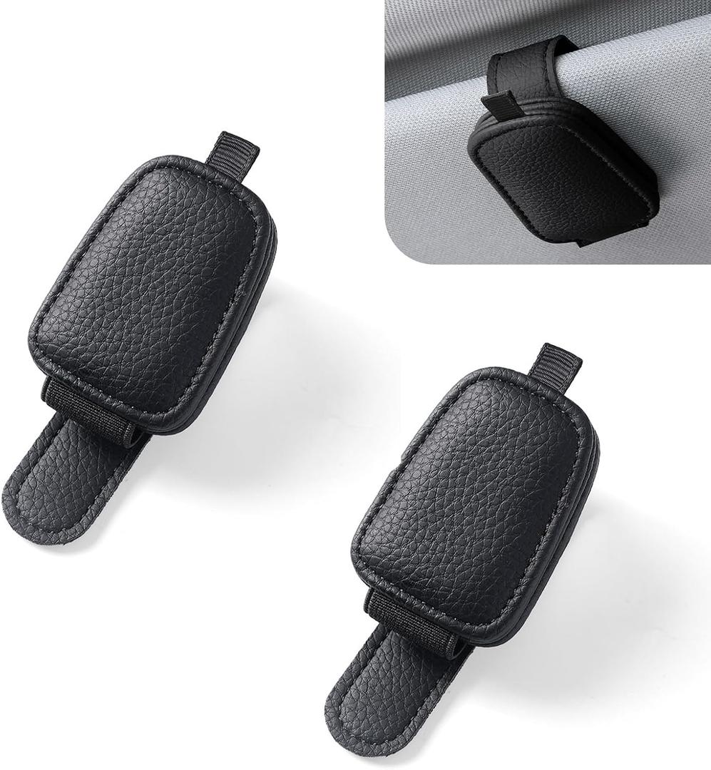 MLY 2PCS Sunglass Holders for Car, Magnetic Leather Sun Visor Sunglass Holder Clip, Eyeglass & Ticket Clip, Universal Car Visor Accessories for Men and Women (Black)
