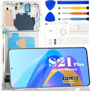 SRJTEK OLED for Samsung Galaxy S21+ 5G LCD Screen Replacement for Samsung S21 Plus 5G SM-G996B SM-G996 Digitizer Touch Screen Assembly Repair Part with Frame(Silver)