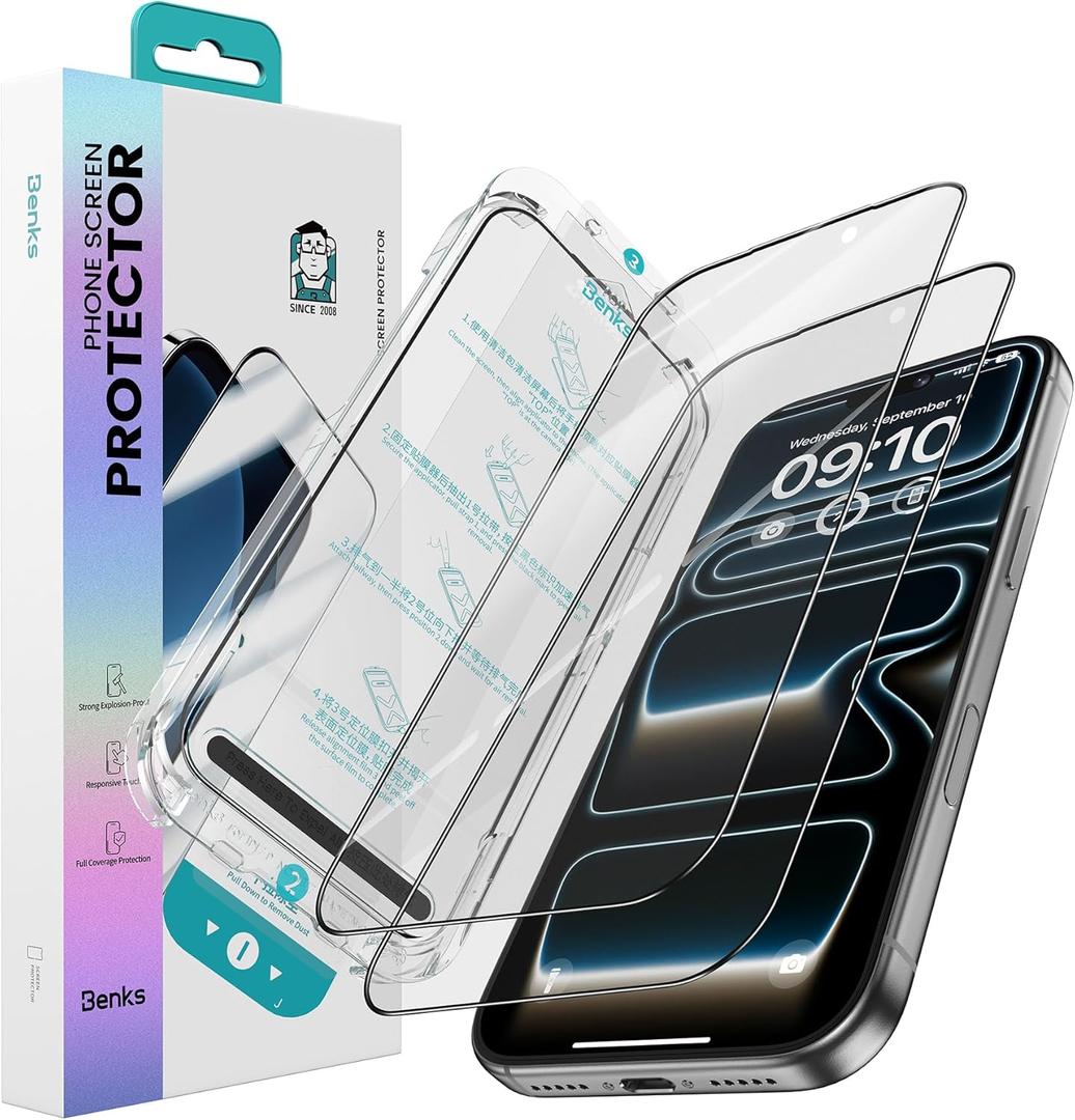 BENKS Matte Screen Protector for iPhone 17 Pro Max [2 Pack], Full Coverage Tempered Glass, Anti-Glare & Anti-Fingerprint, Easy Installation with Auto Dust Removal, Bubble-Free