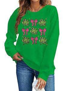 VILOVE Women St Patricks Day Sweatshirts Clover Sweater Irish Shamrock Pullover Long Sleeve Graphic Tops, XXL