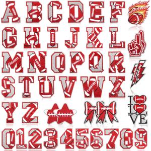Meneng Football Iron On Letters Patches: 48PCS Glittering Embroidered Appliques A-Z Alphabet and 0-9 - Football DIY Crafts for Customizing Clothing Jackets Backpacks Hats Jerseys Name Number