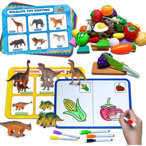 Sorting Toys for Toddlers,3 in 1 Learning Education Sorting Games Cutting Fruit Toys Toddler Coloring,Fine Motor Montessori Preschool Classroom Sensory for 2+ Year Old.