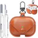 for Apple Airpod Pro 3 Case 2025, TNSNK Leather Case Cover with Keychain & Cleaner Kit for Airpods Pro 3rd Generation, Leather Wireless Charging Protective Headphone Case Cover (Brown)