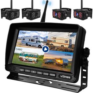 4-Camera Wireless RV Backup System, RV Backup 4 Camera Wireless with 7'' HD Monitor System for RV Truck Trailer Camper, 4-Split Screen, 984FT Signal Range, BSD Alert, IP69K Waterproof IR Night Vision