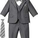 Baby Boy Suits Formal Stripe Gentleman Tuxedo Suit Set Complete Dress Clothes Toddler Wedding Ring Bearer Outfit (Gray), Size 4
