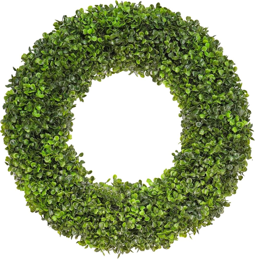 20 Inch Boxwood Wreath, Handmade Green Wreath for Front Door, UV Resistant Outdoor Wreath for All Seasons, Foldable & Durable Farmhouse Wreath for Wall Window Home Indoor Outdoor Decor