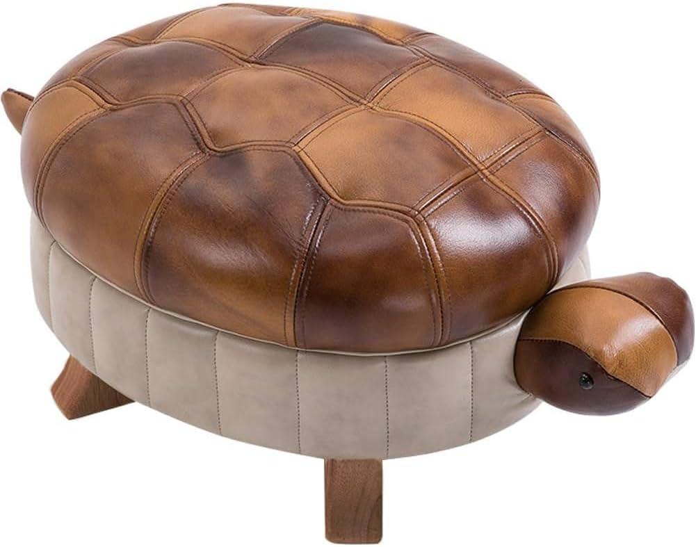 Animal Footstool Turtle Upholstered Ottoman PU Leather Pouf Wood Foot Stool Rest for Living Room Bedroom Sofa Bench Seat Chair, Grass (Large, Brown)