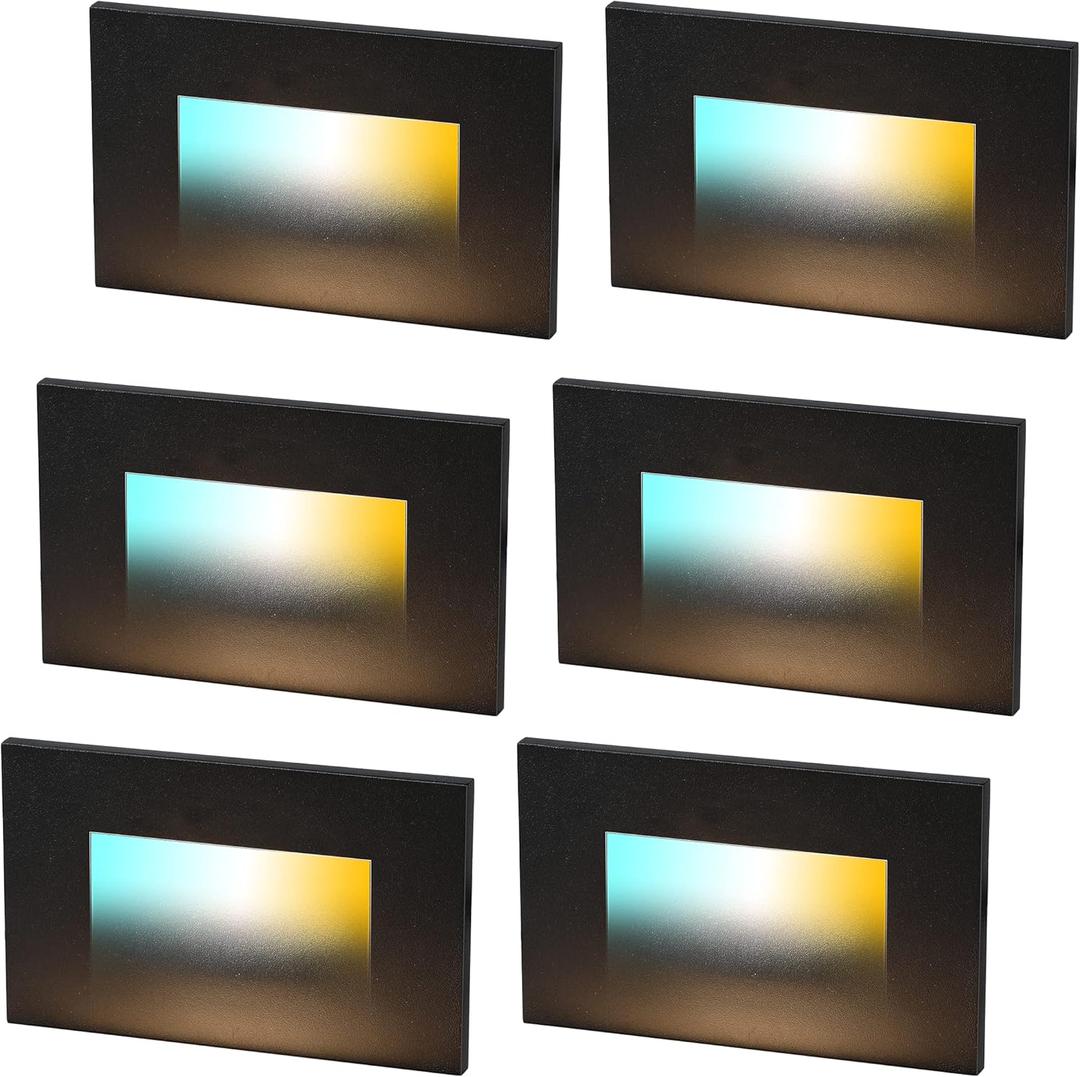 CLOUDY BAY Dimmable Upgraded 3 Color 120V LED Indoor Outdoor Step Light,3000K/4000K/5000K 3W 55lm,Stair Light,Metal Black,6 Pack