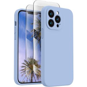 FireNova Designed for iPhone 13 Pro Max Case, Silicone [Camera Protection] Phone Case with [2 Screen Protectors], Soft Anti-Scratch Microfiber Lining Inside, 6.7 inch, Light Blue