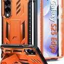 FNTCASE for Samsung Galaxy S25-Edge Case: Military Grade Drop Proof Protection Mobile Cover with Kickstand | Matte Textured Rugged Shockproof TPU | Protective Sturdy Phonecase - Orange