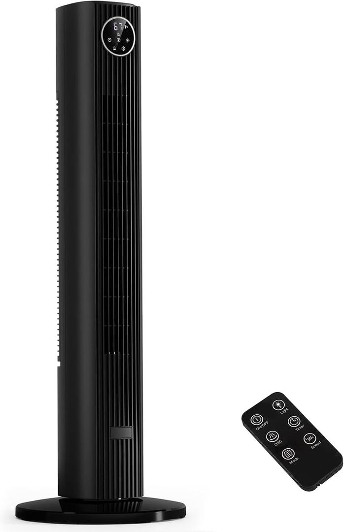 Antarctic Star 85° Oscillating Tower Fan, 36" Electric Standing Cooling Floor Fan, 23ft/s High Velocity, 3 Speeds 2 Modes, 12H Timer for Bedroom Home Office, Black