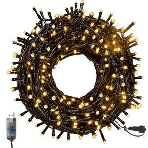 Twinkle Star Christmas Lights Outdoor, 66ft 200 LED Christmas Tree String Lights Indoor for Xmas Party Decorations, Warm White, USB Mode