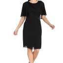 R&M Richards Women's Elegant Chiffon Dress W/Capelet Sleeves & Side Waist Accent | Formal Knee-Length Cocktail Party Style Black, (20W)