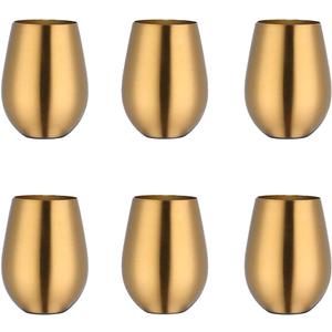 6 Pack Stemless Tumbler Glass, 17 OZ 18/8 Stainless Steel Unbreakable Glasses, Beer Glasses Cup Beer Mugs Set for Cocktails, Beer, Champaign, Whiskey, Juice (Gold)