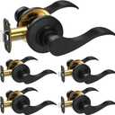 TICONN Traditional Wave Style Reversible Door Lever, Door Handle for Interior Doors and Closet (Matte Black, Passage, 5-Pack)