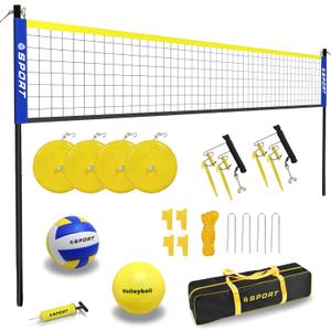 Beach Volleyball Net System with 4 Sand Anchors.Easy Setup Adjustable Height Poles with 2 Volleyball Ball,Pump,Boundary LineCarry Bag.Volleyball Net for Backyard,Grass and Lawn