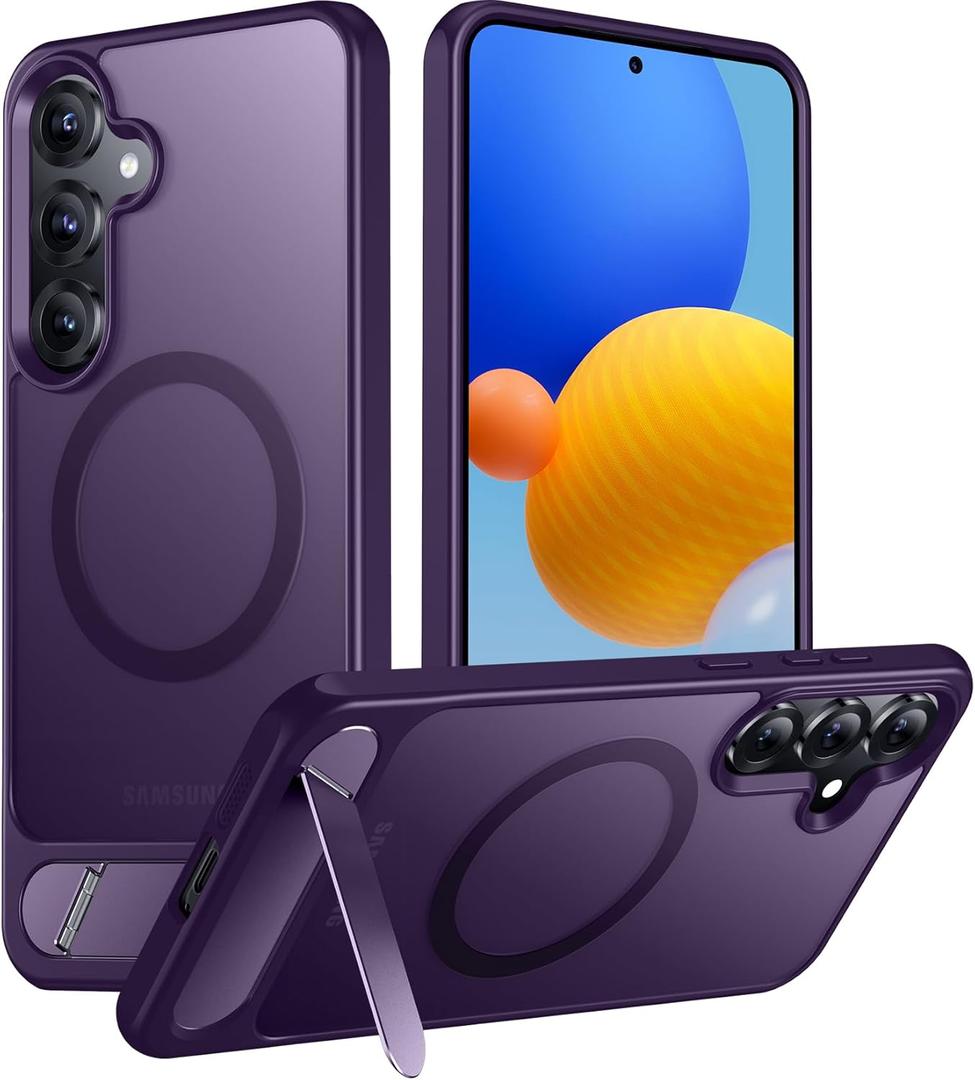 Temdan Magnetic for Samsung Galaxy S25 Case, [Innovate Stand][Military Grade Drop Protection][Non Slip][Translucent Matte] Shockproof Phone Case for Galaxy S25 6.2" 2025 -Purple