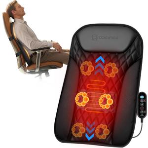 COMFIER Ultra-Slim Heated Back Massager for Chair,Deep Tissue Shiatsu Back Massager with Heat,UpDown Moving 10 Massage Nodes,Upper/Lower/Full Back Relief,Mothers Day Gifts for Mom (Dark Black)