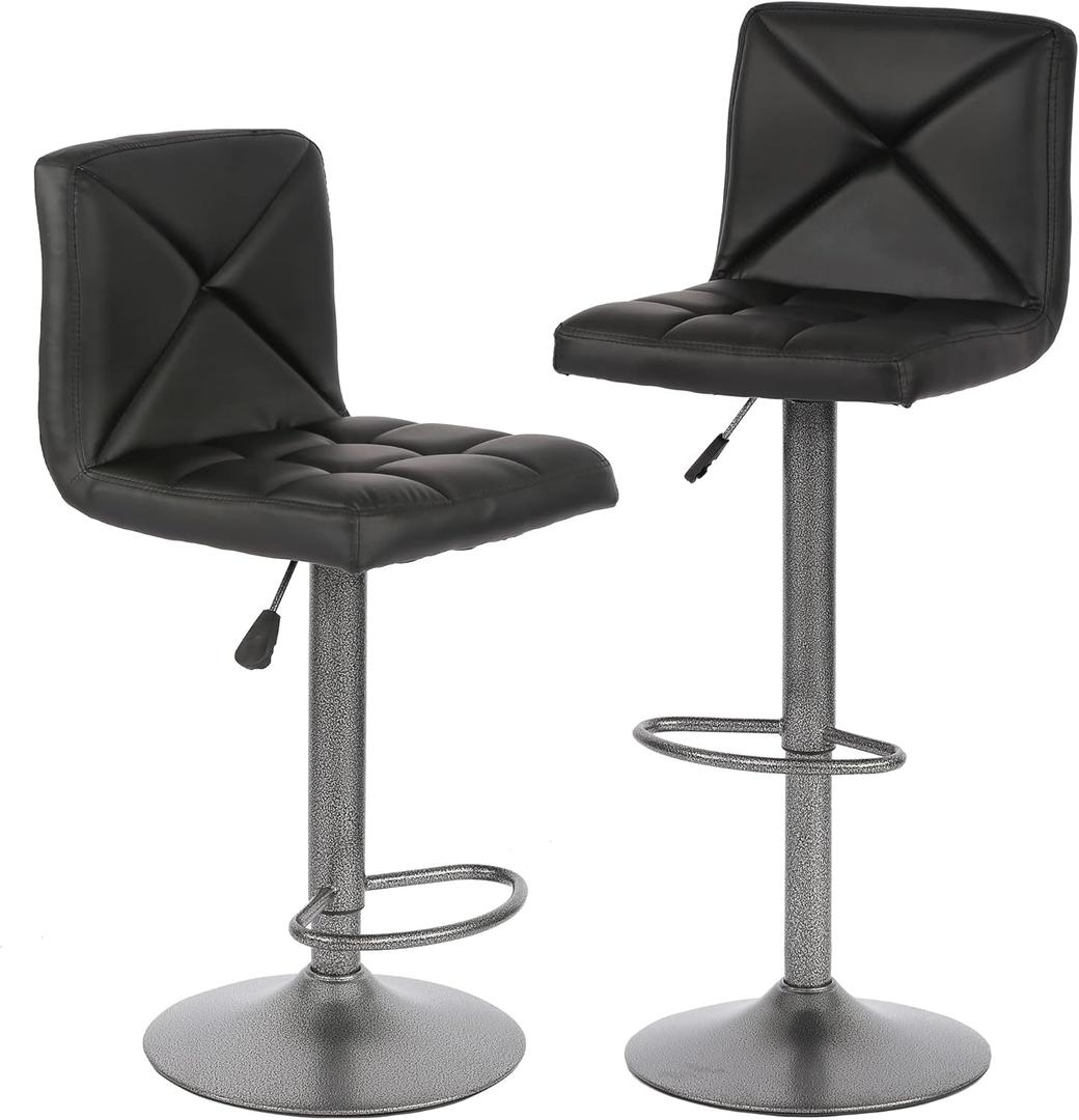BestOffice Bar Stools Set of 2, PU Leather Swivel Bar Stools Kitchen Counter Height Bar Chairs with Hydraulic Adjustable for Kitchen, Dining Room and Restaurants (Black)