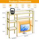 Desk Shelf with Grid Panel, 37.5" Desktop Hutch Organizer, 4-Tier Desk Bookshelf for Computer Desk, Metal & Wood Desktop Storage Rack for Home Office, Dorm, Study Desk, Gold, 37.5 Inches X 7.9 Inches X 35 Inches