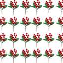 WILLBOND 24 Pieces Artificial Christmas Berry Picking Berry Branches Holly Leaves Picking Fake Berries Christmas Crafts Party Holiday Decoration (Natural Color)