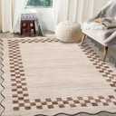 GarveeHome 4x6 Area Rug Small Washable Living Room Rug Scalloped Rug with Rubber Backing Stain Resistant Low Pile Dining Room Throw Carpet Modern Bordered Mat for Bedroom Kitchen, Beige