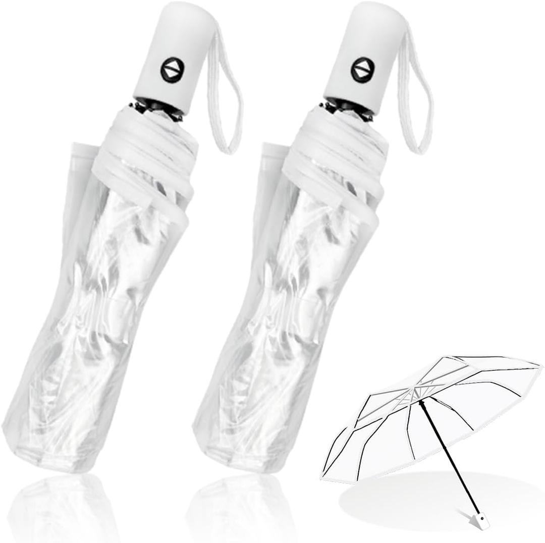 2 Pack Wedding Umbrellas, Lightweight Folding Clear, Pop-on, Stylish, Adult, Rain, Perfect for Travel, Dating, Shopping