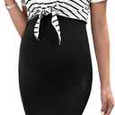 SOLY HUX Women's Maternity Two Piece Outfits Striped Short Sleeve Tee and Adjustable Waist Bodycon Skirt Set (S)