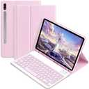 AnMengXinLing Galaxy Tab S10+ Plus/S9+ Plus/S9 FE+ Plus 12.4" /S8+/S7+/S7FE Tablet Case with Keyboard, Candy Colors Slim Protective Cover with Magnetic Detachable Keyboard with S Pen Holder，Pink
