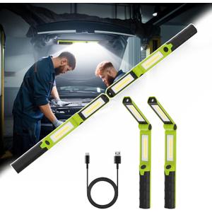 2 PCS Work Light Magnetic,2600ML LED Mechanic Lights, Rechargeable Light, Underhood Light with Hooks for Car Repairing/Garage/Workshop/Emergency/Inspection (Green)