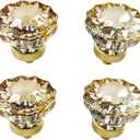 Crystal Cabinet Knobs Gold Drawer Knob Handles Decorative Glass Cupboard Pulls Champagne Color Home Kitchen Decor Flower Shape 4 Pack