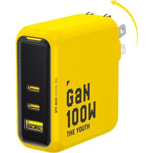 AOHI Youth 100W Gan+ USB C Wall Charger, 3-Port Laptop Fast Charger Type C Power Adapter PPS PD for MacBook Pro/Air, iPad Pro, iPhone 16/15 Pro Max, Galaxy S24 Ultra/Note, Pixel, Steam Deck, Yellow
