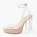 Ankis Platform Heels for Women 4 Inches Chunky Heels Sandals for Women Comfy Open Toe Block Heeled Sandals Nude White Silver Gold Black Ankle Strappy Heels 8.5