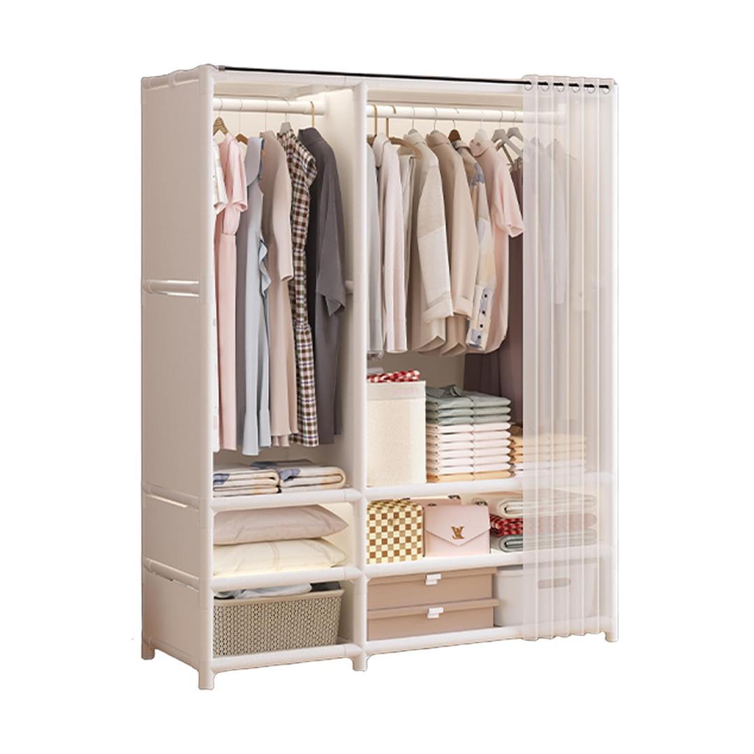 Portable Closet with Cover 27.5"L x 17.7"W x 65.1"H Wardrobe Closet White