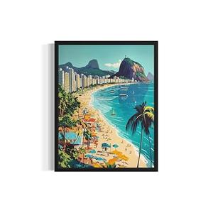 Rio De Janeiro Brazil Black Framed Wall Art Poster Print, Vintage Retro Landscape Scenery Painting Artwork Travel Prints Decor Cityscape Landmarks Gallery 27 (14" L x 11" W, Black Frame)