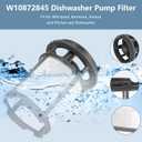 W10872845 Dishwasher Pump Filter Cup Replacement for Whirlpool Kenmore Amana Kitcheniad Dishwasher - Replace Part 8579307 W10142911 W10056425 W10056426 (Update Version)