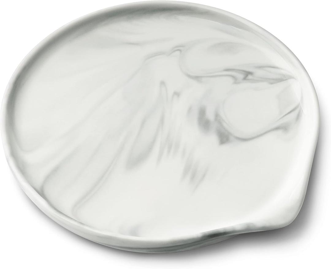 Oversized Spoon Rest,Ceramic Spoon Rest for Kitchen Counter Dishwasher Safe Marble Decor Spoon Holder for Kitchen, 7 Inches (Large)