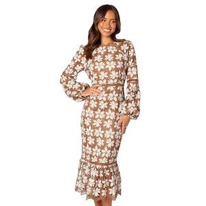 Petal & Pup Pierre Long Sleeve Lace Maxi Dress - Mocha M