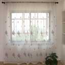SLOW SOUL Set of 2 Panels Lavender Purple Flower Sheer Curtains Faux Linen Semi Sheer Window Curtains Drapes for Bedroom Living Room Rod Pocket Curtains 56W X 96L inch