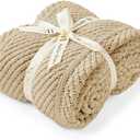 Amlie Home Chevron Chenille Knit Throw Blanket for Couch, Cozy Texture Decorative Soft Blanket for Sofa & Chair, 50"x60", Beige