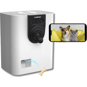 Pet Camera with Treat Dispenser, WiFi Smart Dog/Cat Camera, Free App, Tossing for Dogs/Cats, 1080P, Live Video, Auto Night Vision, 2-Way Audio, No Monthly Fee (White)